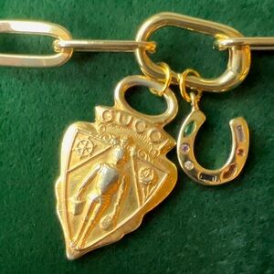 🆕 Vintage Gucci Charm 24k gold horse shoe Necklace Paperclip 925 Silver NWT